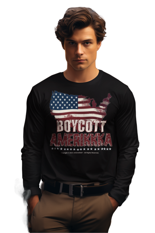 BOYCOTT AMERIKKKA Unisex Ultra Cotton Long Sleeve Statement Shirt for Activists